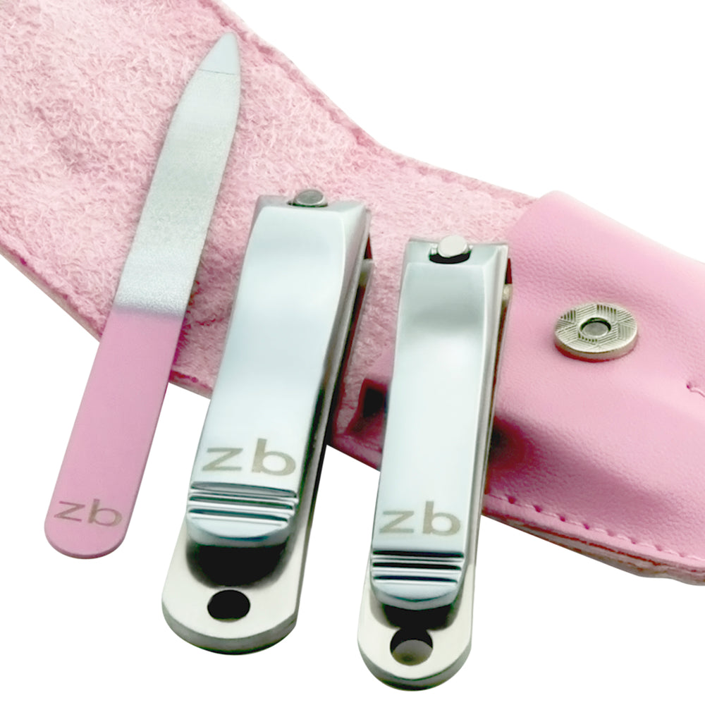 fingernail clipper, toenail clipper,  and nail file with pink case