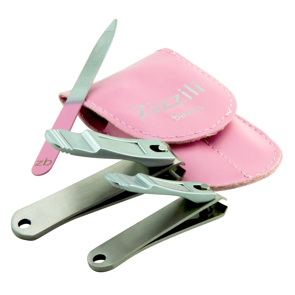 fingernail clipper, toenail clipper,  and nail file with pink case