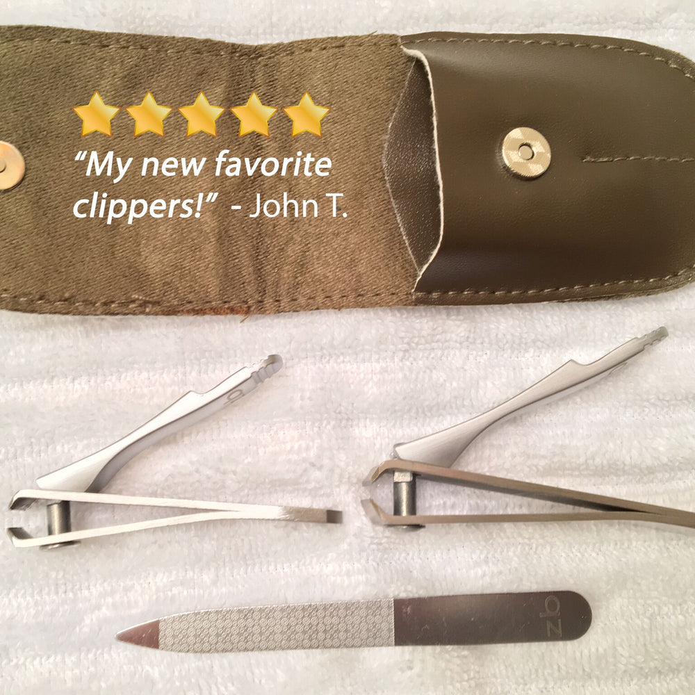 fingernail clipper, toenail clipper, nail file, brown case, "my new favorite clippers!"