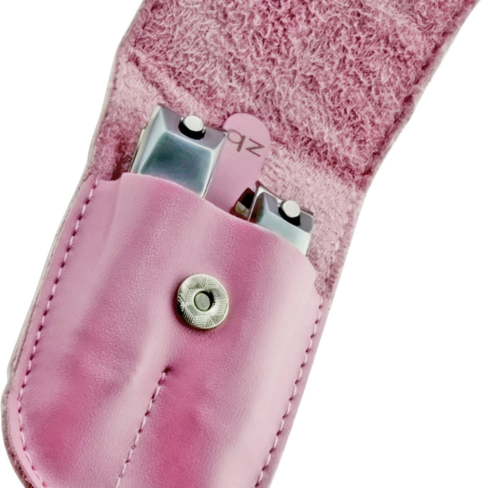 fingernail clipper, toenail clipper,  and nail file inside pink case