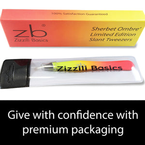 sherbet ombre tweezer with tip guard inside carry pouch, with box